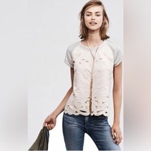 ANTHROPOLOGIE Saturday Sunday Cream and Gray Top
